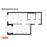 Планировка однокомнатной(квартира) площадью 42.16 квадратных метров в “ЖК Ильинские луга”