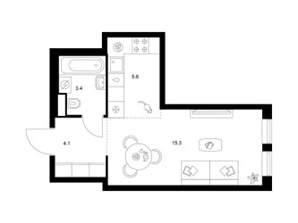 Планировка студии(квартира) площадью 28.4 квадратных метров в ЖК “ЖК Строгино 360”