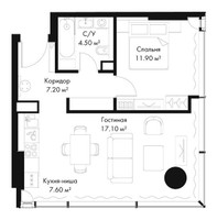 Планировка однокомнатной(квартира) площадью 48.3 квадратных метров в “ЖК Слава”