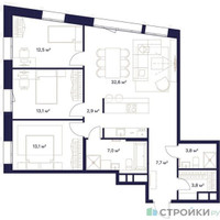 Планировка трехкомнатной(квартира) площадью 97 квадратных метров в “ЖК Союз (СВАО)”