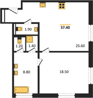 Планировка однокомнатной(апартаменты) площадью 57.4 квадратных метров в “ЖК Vesper Tverskaya”