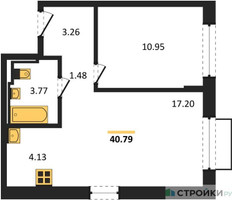 Планировка однокомнатной(квартира) площадью 40.79 квадратных метров в “ЖК Новое Внуково”