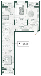 Планировка трехкомнатной(квартира) площадью 104.73 квадратных метров в ЖК “ЖК Рига Хиллс”