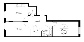 Планировка двухкомнатной(квартира) площадью 67.4 квадратных метров в “ЖК Переделкино Ближнее”
