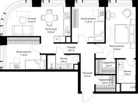 Планировка трехкомнатной(квартира) площадью 84.71 квадратных метров в “ЖК Веер”