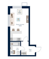 Планировка студии(квартира) площадью 28.16 квадратных метров в “ЖК Бархат”