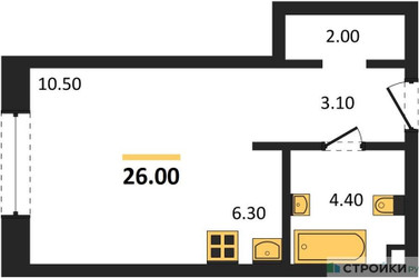 Планировка студии(квартира) площадью 26 квадратных метров в ЖК “Жилой район Alia (Алиа)”