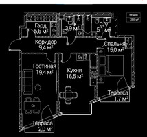 Планировка двухкомнатной(квартира) площадью 78.6 квадратных метров в “ЖК СЕЗАР БУДУЩЕЕ”
