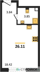 Планировка студии(квартира) площадью 26.11 квадратных метров в ЖК “ЖК Дмитровское небо”