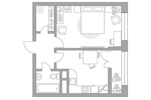 Планировка однокомнатной(квартира) площадью 39.08 квадратных метров в “ЖК Пехра”