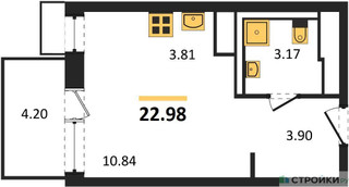 Планировка студии(квартира) площадью 22.98 квадратных метров в “ЖК Алхимово”