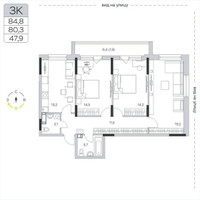 Планировка трехкомнатной(квартира) площадью 80.6 квадратных метров в “ЖК Пироговская Ривьера”