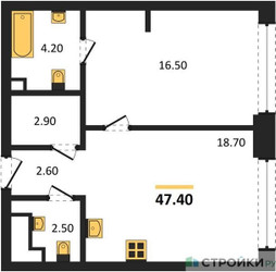 Планировка однокомнатной(квартира) площадью 47.4 квадратных метров в ЖК “ЖК СТОУН Грэйн”
