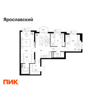 Планировка трехкомнатной(квартира) площадью 70.9 квадратных метров в “ЖК Ярославский”