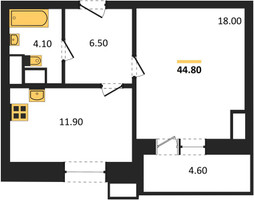 Планировка однокомнатной(квартира) площадью 44.8 квадратных метров в “ЖК Парк Легенд 2”