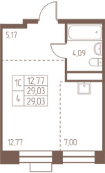 Планировка студии(квартира) площадью 29 квадратных метров в ЖК “ЖК Западная Ивантеевка”