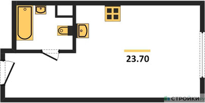 Планировка студии(квартира) площадью 23.7 квадратных метров в ЖК “ЖК Одинград. Квартал Семейный”