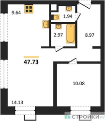Планировка однокомнатной(апартаменты) площадью 47.73 квадратных метров в ЖК “ЖК N’ICE LOFT (Найс Лофт)”
