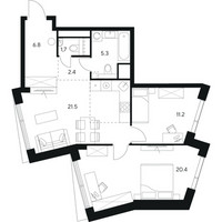 Планировка двухкомнатной(квартира) площадью 69.3 квадратных метров в “ЖК Нексус от Аквилон”