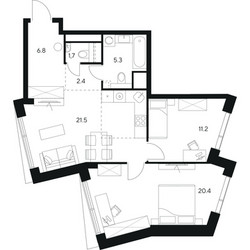 Планировка двухкомнатной(квартира) площадью 69.3 квадратных метров в ЖК “ЖК Нексус от Аквилон”