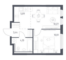 Планировка однокомнатной(квартира) площадью 32.91 квадратных метров в “ЖК Пригород Лесное”