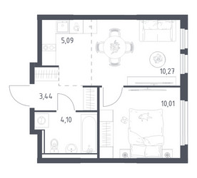 Планировка однокомнатной(квартира) площадью 32.91 квадратных метров в ЖК “ЖК Пригород Лесное”