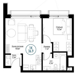 Планировка однокомнатной(квартира) площадью 37 квадратных метров в ЖК “ЖК Метрополия”