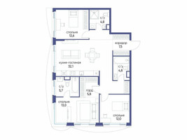 Планировка трехкомнатной(квартира) площадью 98.32 квадратных метров в “ЖК Остров”