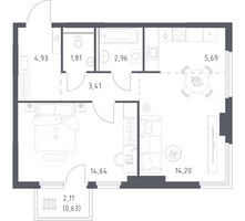 Планировка однокомнатной(квартира) площадью 48.27 квадратных метров в “ЖК Пригород Лесное”