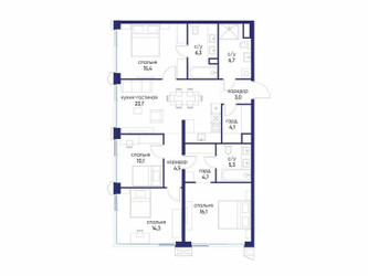 Планировка 4+ комнатной(квартира) площадью 114.22 квадратных метров в ЖК “ЖК Остров”