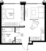 Планировка однокомнатной(квартира) площадью 42 квадратных метров в “Мультиквартал СИТИДЗЕН”