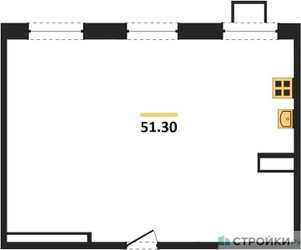 Планировка однокомнатной(апартаменты) площадью 48.9 квадратных метров в ЖК “ЖК Легендарный квартал на Ботаническом саду”