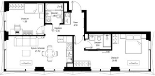 Планировка двухкомнатной(квартира) площадью 68 квадратных метров в “ЖК Cityzen (Ситизен)”