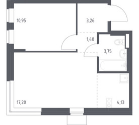 Планировка однокомнатной(квартира) площадью 40.77 квадратных метров в ЖК “ЖК Подольские кварталы”