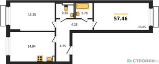 Планировка двухкомнатной(квартира) площадью 57.46 квадратных метров в “ЖК Рублевский Квартал”