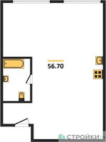 Планировка двухкомнатной(квартира) площадью 56.7 квадратных метров в “ЖК Nametkin Tower (Наметкин Тауэр)”