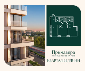 Планировка двухкомнатной(квартира) площадью 63.8 квадратных метров в ЖК “Клубный город на реке Примавера”