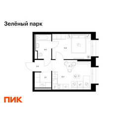 Планировка однокомнатной(квартира) площадью 35.5 квадратных метров в ЖК “ЖК Зеленый парк”