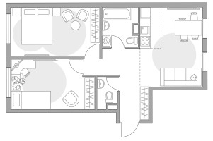 Планировка трехкомнатной(квартира) площадью 55.41 квадратных метров в “ЖК Аникеевский”