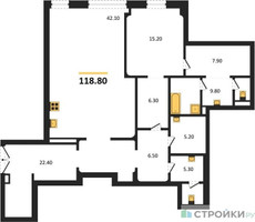 Планировка однокомнатной(квартира) площадью 118.8 квадратных метров в “ЖК Nicole (Николь)”