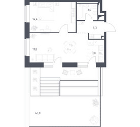 Планировка однокомнатной(квартира) площадью 57.14 квадратных метров в ЖК “ЖК Верейская 41”