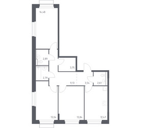 Планировка трехкомнатной(квартира) площадью 78.54 квадратных метров в ЖК “ЖК Новое Внуково”