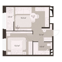 Планировка однокомнатной(квартира) площадью 43.1 квадратных метров в “ЖК Гранд Комфорт”