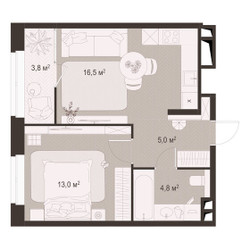 Планировка однокомнатной(квартира) площадью 43.1 квадратных метров в ЖК “ЖК Гранд Комфорт”