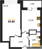 Планировка однокомнатной(квартира) площадью 40.8 квадратных метров в “ЖК Самоцветы мира”