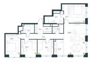 Планировка 4+ комнатной(квартира) площадью 113.8 квадратных метров в “ЖК Level Звенигородская”