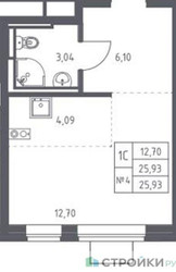 Планировка студии(квартира) площадью 25.93 квадратных метров в ЖК “ЖК Богдановский Лес”