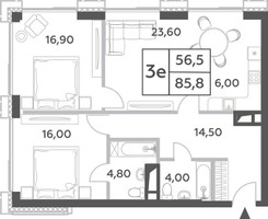 Планировка трехкомнатной(квартира) площадью 85.8 квадратных метров в “ЖК Will Towers (Вилл Тауэрс)”