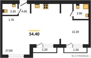 Планировка однокомнатной(квартира) площадью 54.4 квадратных метров в “ЖК Первый квартал”