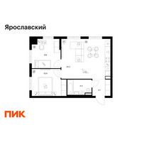 Планировка двухкомнатной(квартира) площадью 53.1 квадратных метров в “ЖК Ярославский”